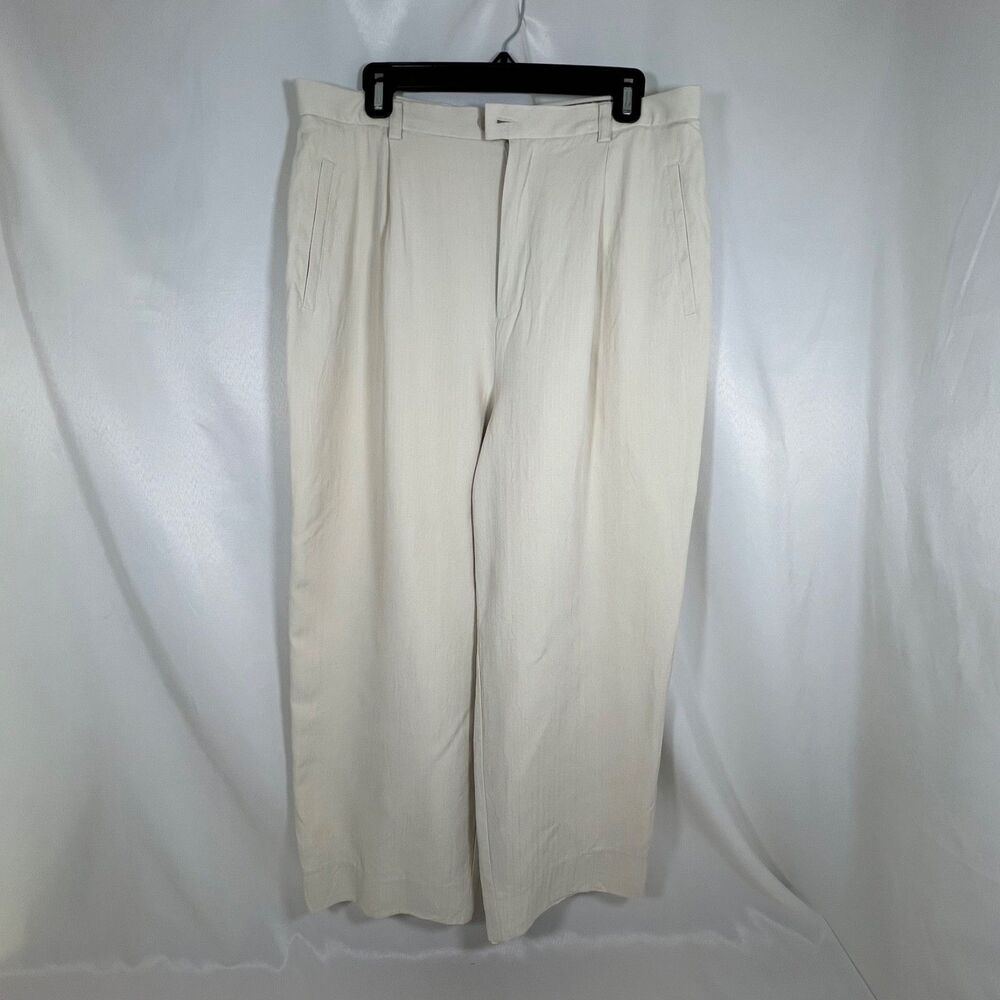 Tommy Bahama 100% Silk Pants Womens 16 Cream Pleated Wide Leg Lined Trousers